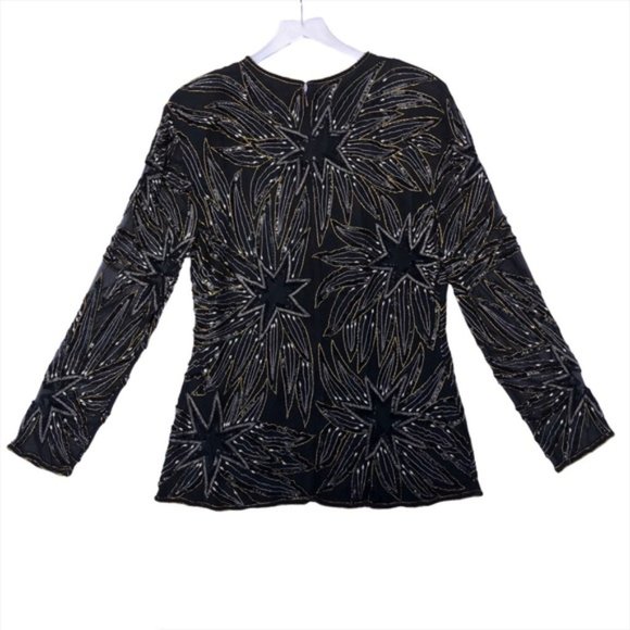 Vintage 80s Sequin Beaded Evening Formal Long Sleeve Blouse - Picture 6 of 9